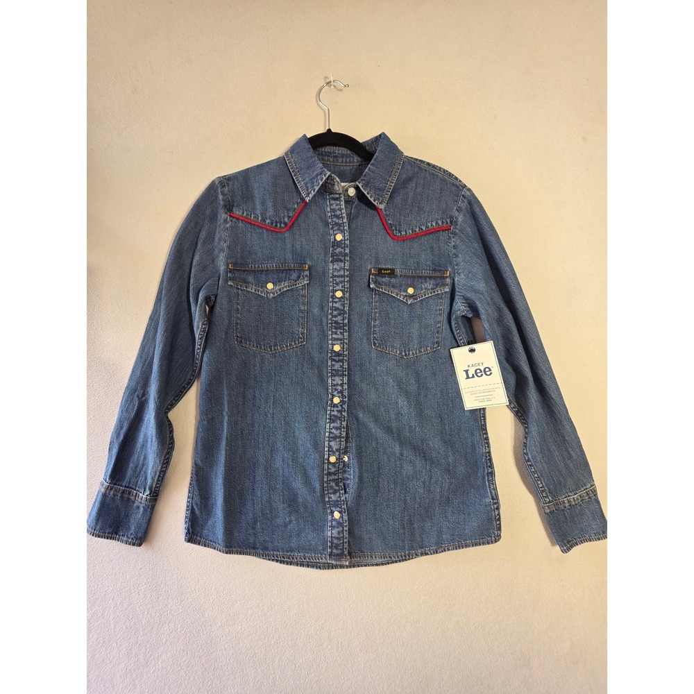 Kacey Musgraves x Lee Womens Denim Western Snap Shirt Blue Red Piping S